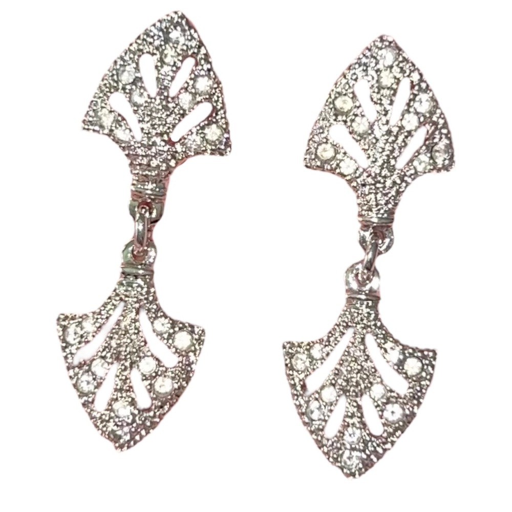 AUTH VTG Christian Dior Silver Crystal Rhinestone Filigree ICY BLING Earrings